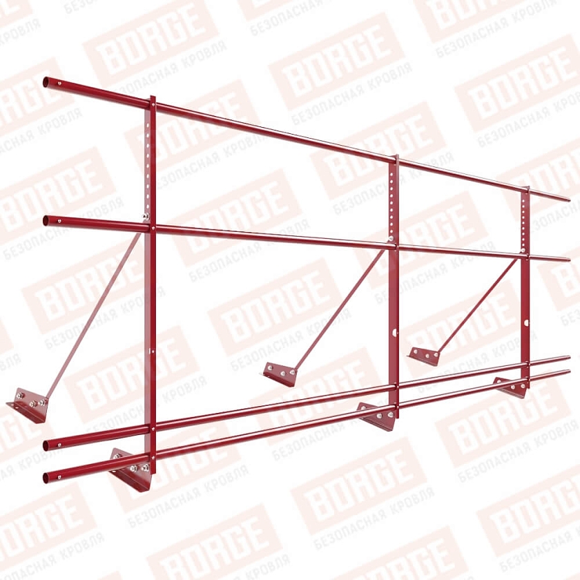 Ограждение декоративное NewLine H-90см, 3м, для фальц. кров., рубиново-красный (RAL 3003), с двумя доп. трубами