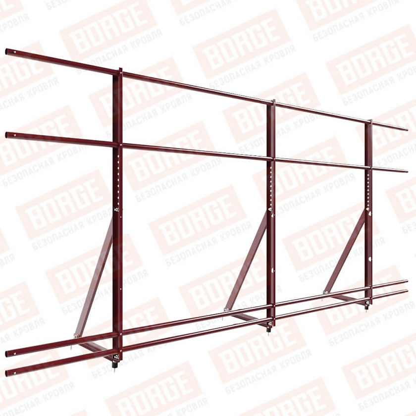 Ограждение кровельное Русский Рубеж H-120см, 3м, красное вино (RAL 3005), с двумя доп. трубами