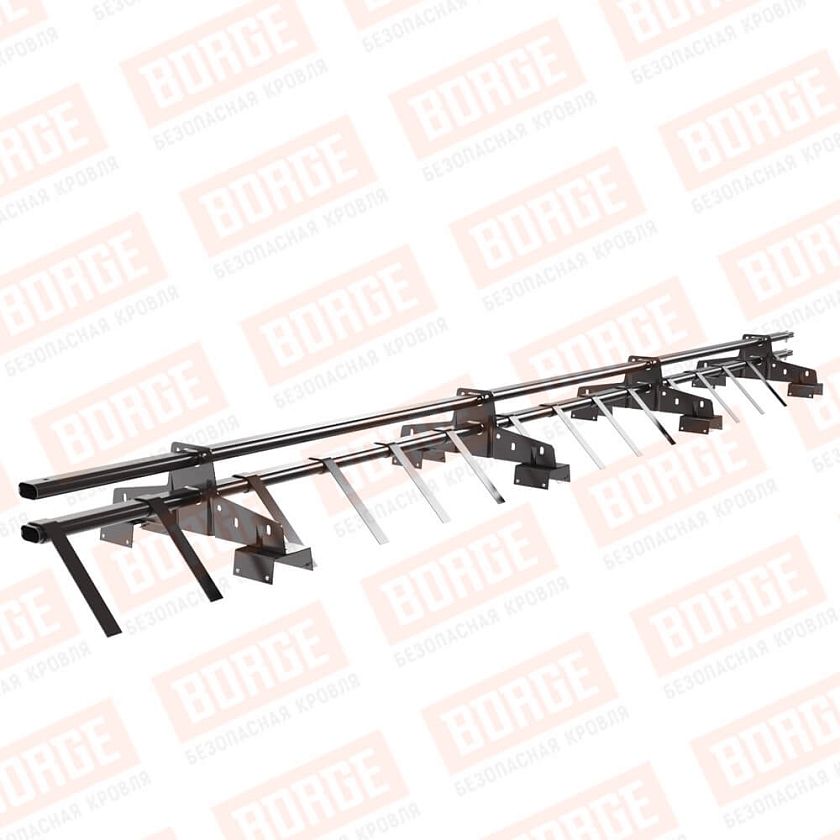 Снегозадержатель трубчатый BORGE 3м, 4 опоры, для профнастила Н-114, серо-коричневый (RAL 8019 matt)