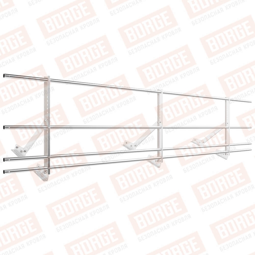 Ограждение кровельное Русский Рубеж H-60см, 3м, для фальцевой кровли, цинк, с дв. доп. труб.