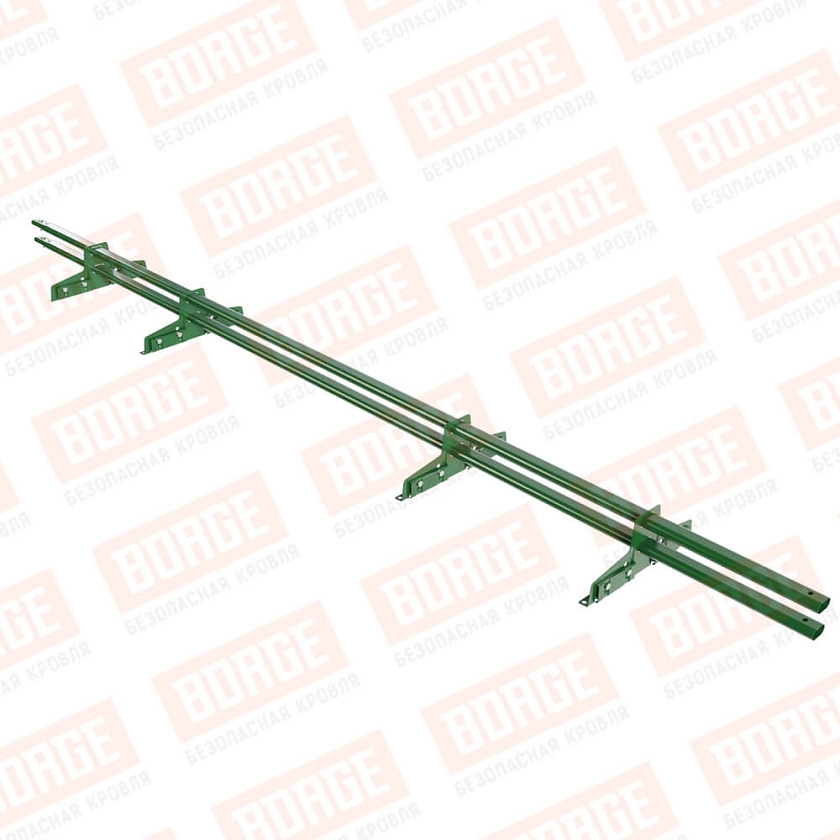 Снегозадержатель трубчатый Русский Рубеж 25х45мм, 3м, 4 опоры, для фальц. кровли, лиственно-зеленый (RAL 6002)