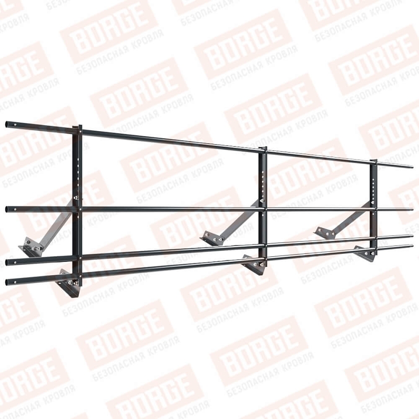 Ограждение кровельное Русский Рубеж H-60см, 3м, для фальцевой кровли, антрацитово-серый (RAL 7016), с двумя доп. трубами