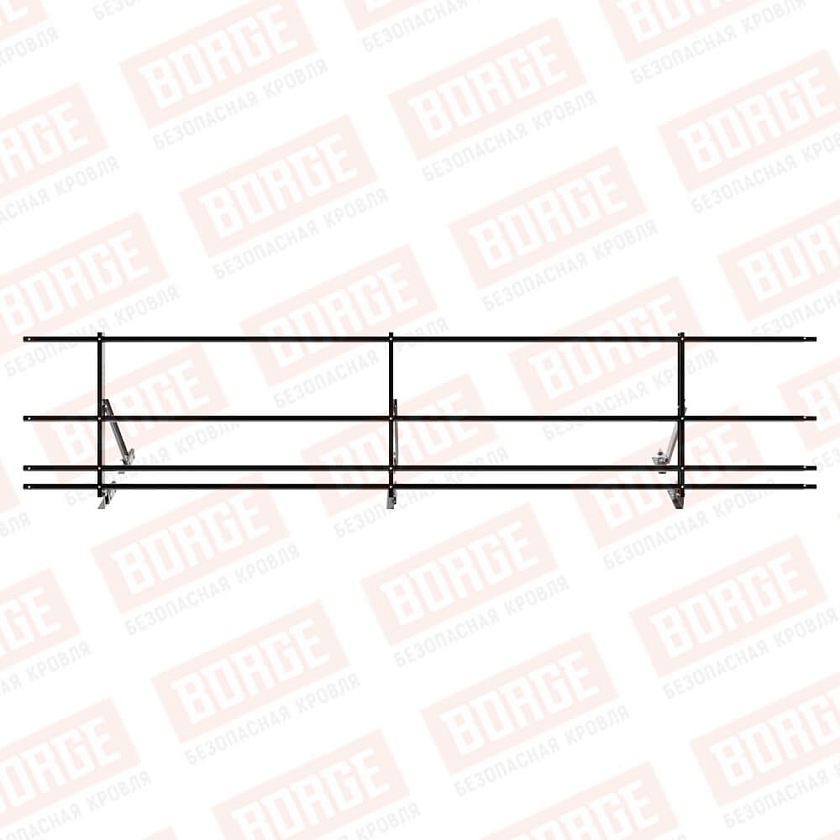Ограждение кровельное Русский Рубеж H-60см, 3м, для фальцевой кровли, чёрный (RAL 9005), с двумя доп. трубами