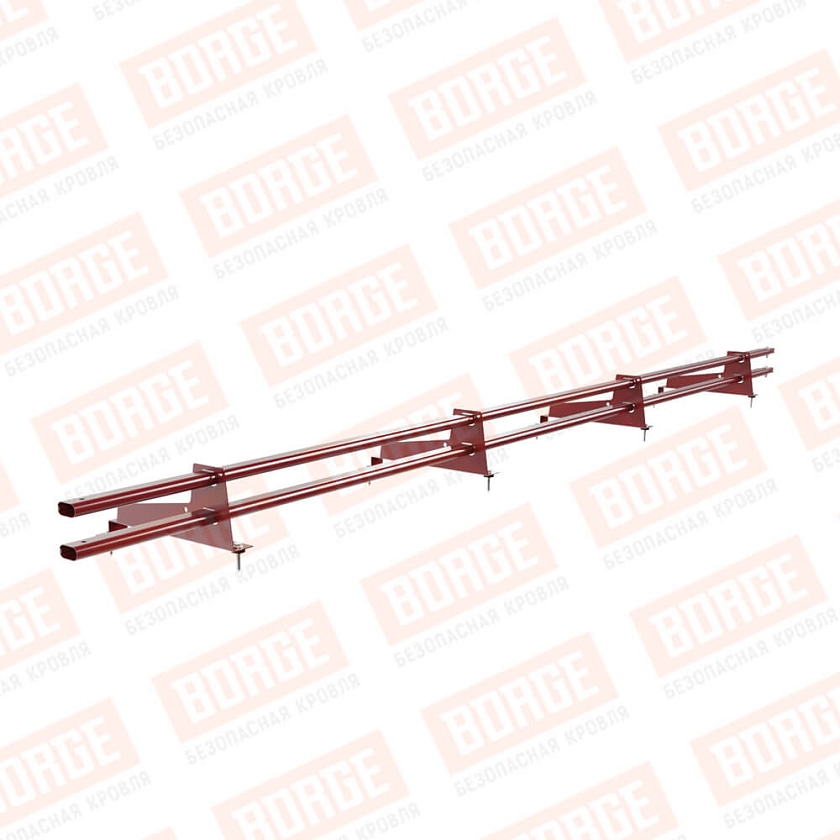 Снегозадержатель трубчатый BORGE 3м, 4 опоры, для МЧ с выс. ступен., коричнево-красный (RAL 3011), 350мм