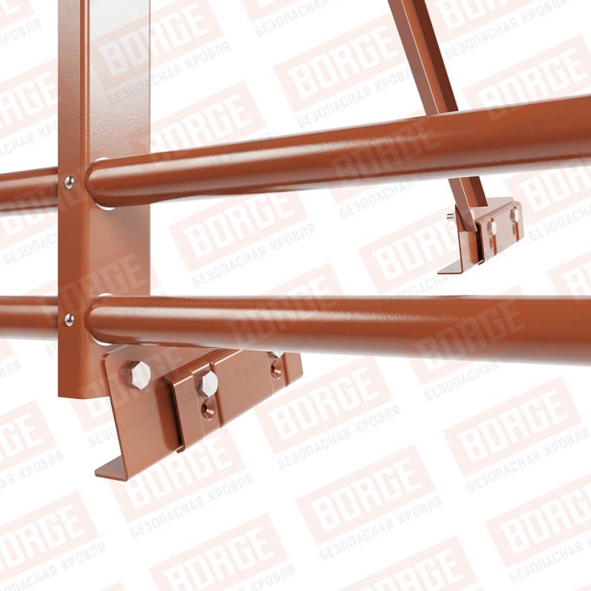 Ограждение кровельное Русский Рубеж H-120см, 3м, для фальцевой кровли, терракотовый (RAL 8004), с двумя доп. трубами