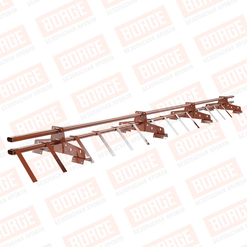 Снегозадержатель трубчатый BORGE 3м, 4 опоры, для профнастила Н-60, Н-75, терракотовый (RAL 8004)