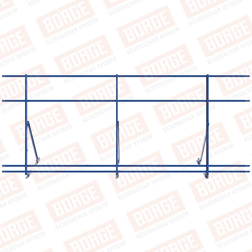 Ограждение кровельное Русский Рубеж H-120см, 3м, для фальцевой кровли, сигнально-синий (RAL 5005), с двумя доп. трубами