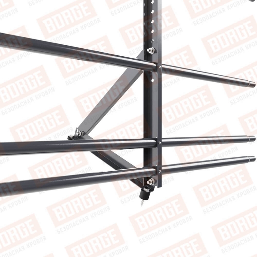 Ограждение кровельное Русский Рубеж H-60см, 3м, серый графит (RAL 7024), с двумя доп. трубами