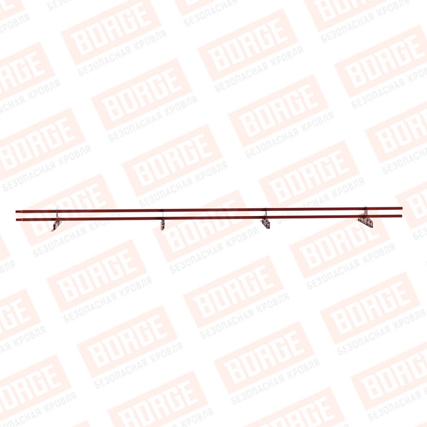 Снегозадержатель трубчатый Русский Рубеж D-25мм, 3м, 4 опоры, для фальц. кровли, коричнево-красный (RAL 3011)