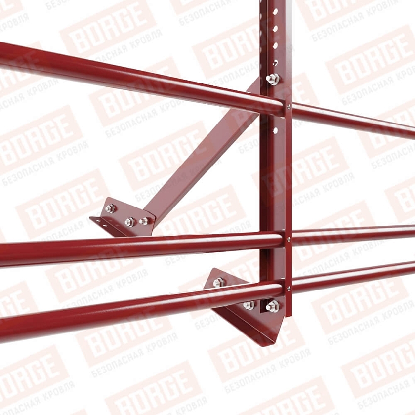 Ограждение кровельное Русский Рубеж H-60см, 3м, для фальцевой кровли, коричнево-красный (RAL 3011), с двумя доп. трубами