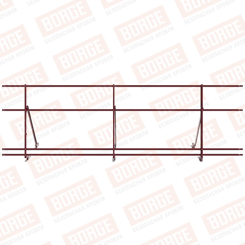 Ограждение кровельное Русский Рубеж H-90см, 3м, для фальцевой кровли, красное вино (RAL 3005), с двумя доп. трубами
